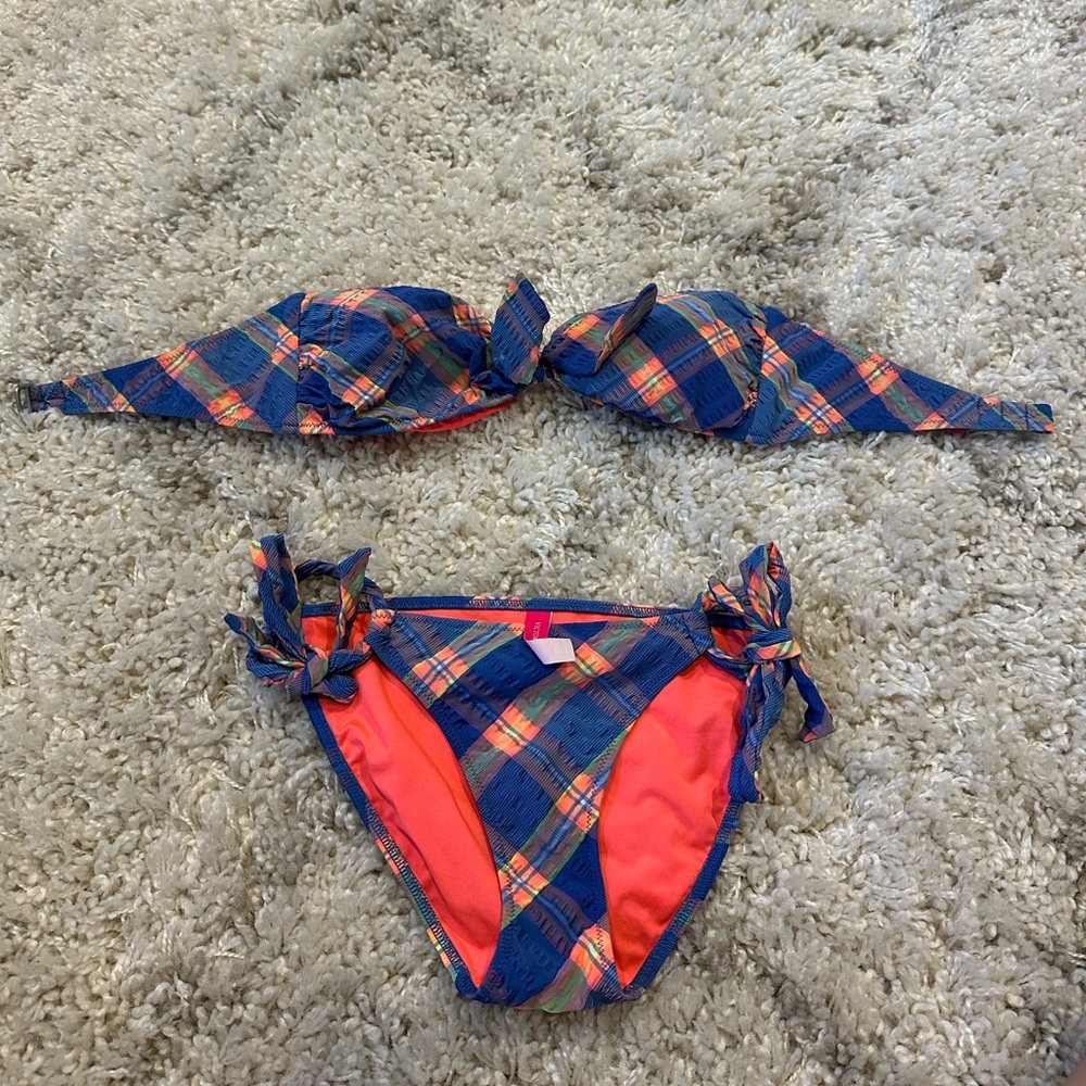 Victoria's Secret Blue and Orange Plaid Bikini